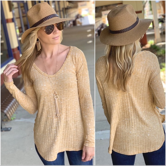 ✨LAST ONE✨Mustard ribbed side lace up tunic - Picture 3 of 4